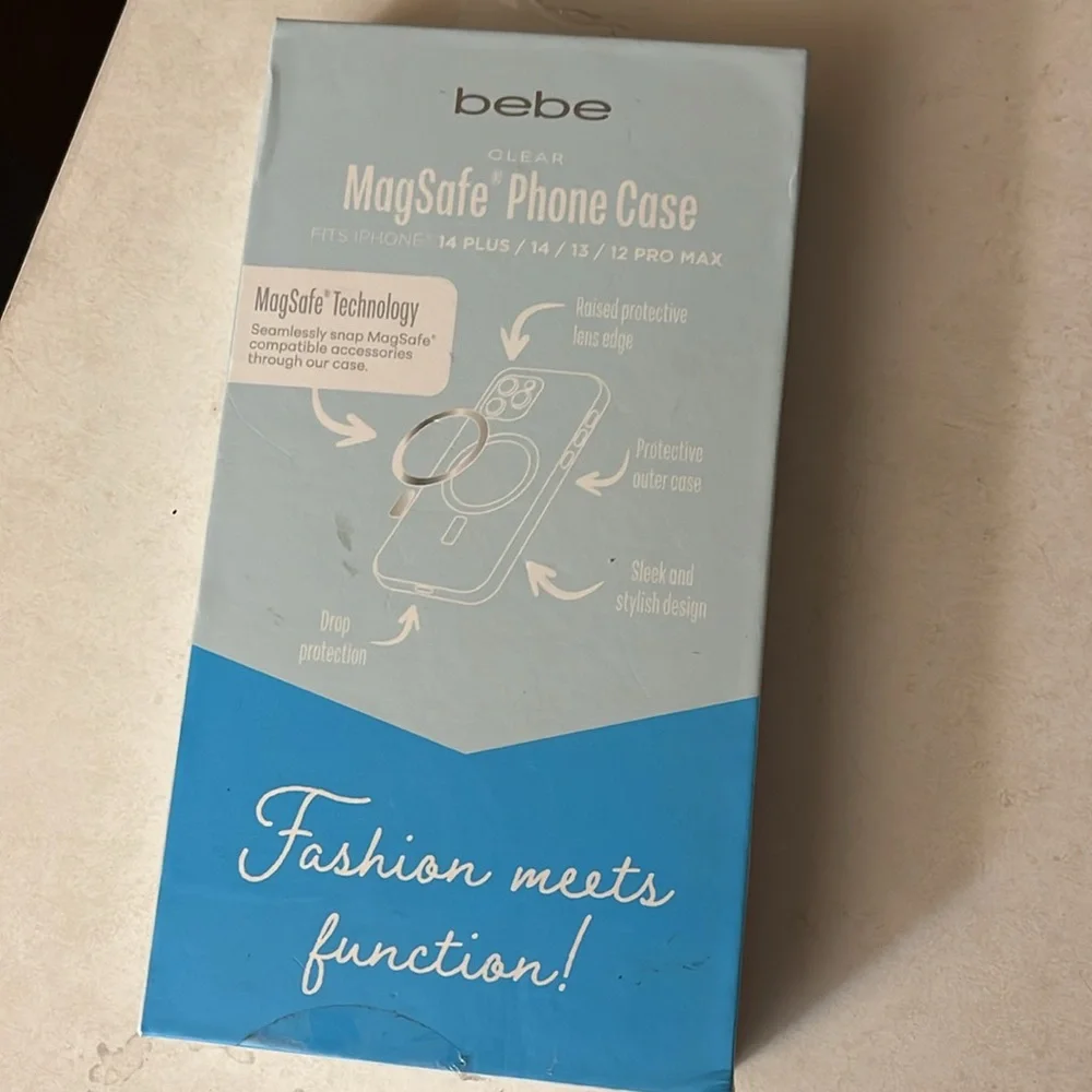 Bebe White and Blue iPhone Case with MagSafe Compatibility